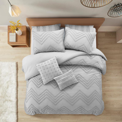 Gray King Polyester 180 Thread Count Washable Duvet Cover Set