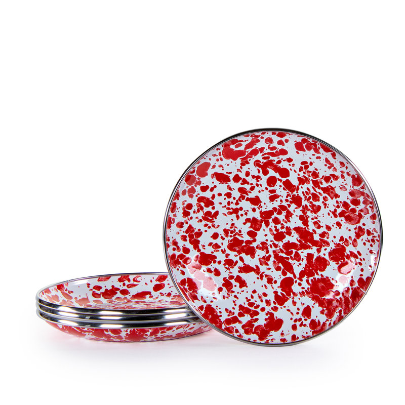 Red Swirl Enamelware Appetizer Plate