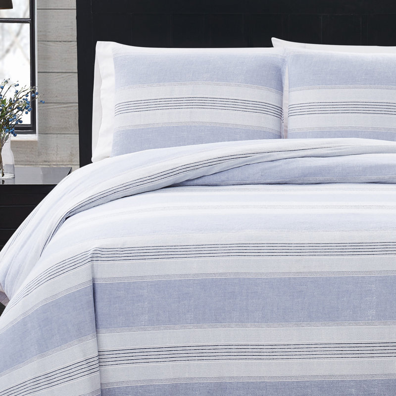 London Fog Stripe Flannel Duvet Cover Set, Twin Duvet Cover + 2 Standard Shams