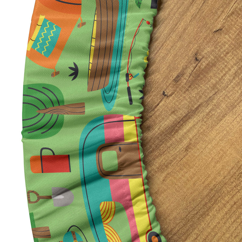 Ebern Designs Camping Fitted Round Tablecloth 36"- 40" Diameter Multicolor