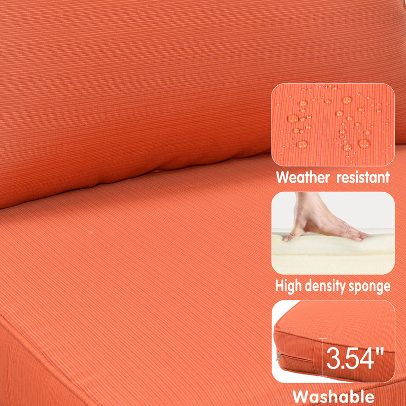 Kanijah Premium All-Weather Wicker 5 - Person Patio Conversation Set with Cushions, Orange