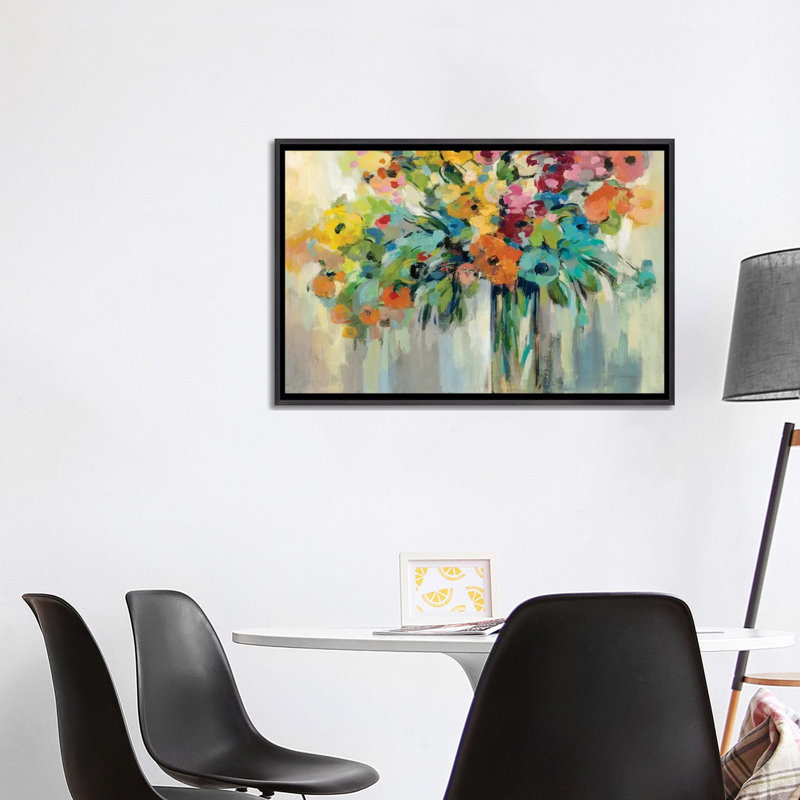 Nuage de fleurs par Silvia Vassileva - impression, Pas de tapis, Toile encadrée flottante noire patinée