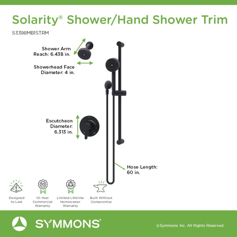 Solarity Hydromersion Single Handle Shower Faucet Trim Kit With Hand Spray And Integral Diverter, Matte Black