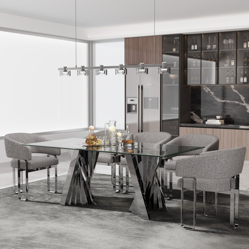 Jai Glass Top Metal Base Dining Table