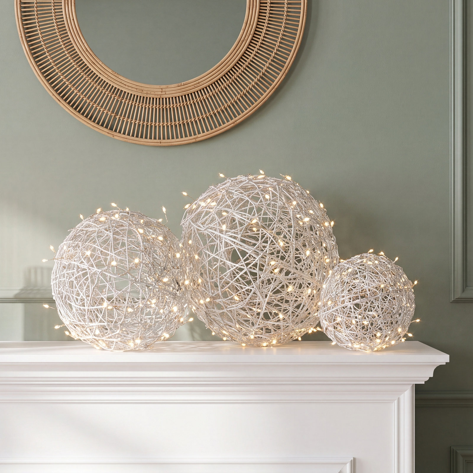 Battery-Operated White LED Vine Ball Set