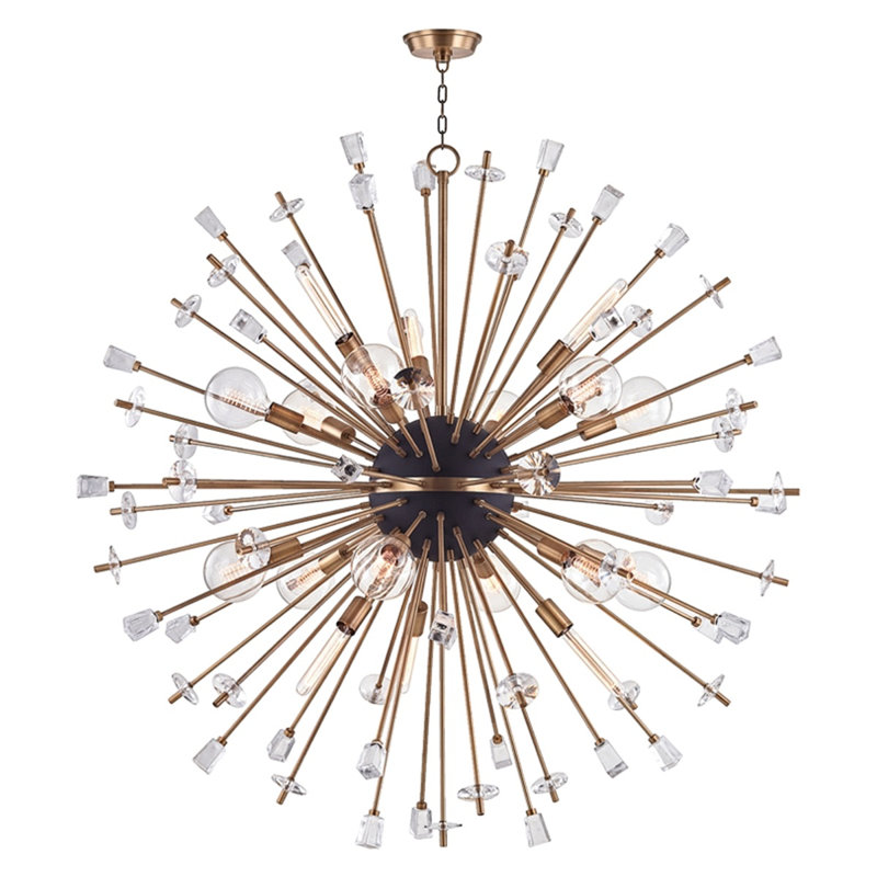 Lustre spoutnik à 6 lumières Liberty, Laiton vieilli, H 46 po x l 46 po x P 46 po