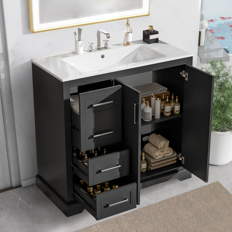 Meuble-lavabo 36 po avec lavabo en céramique, Noir, Chrome chrome