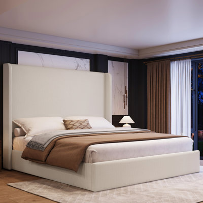 Upholstered Platform Bed With Wingback Headboard