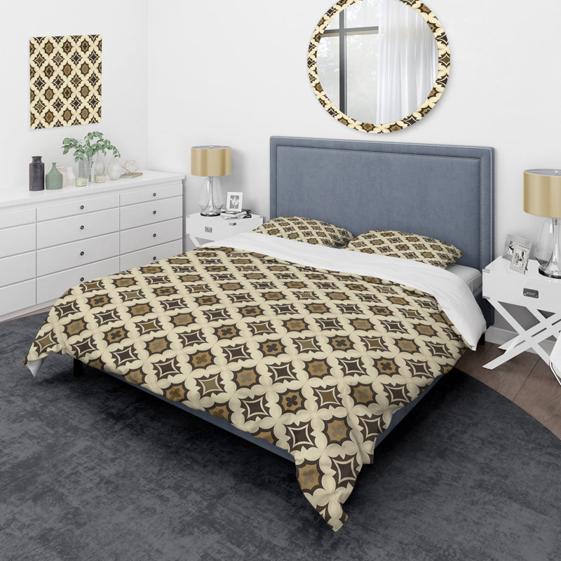 Ensemble de housse de couette transitionnelle brun beige et quadrilobe II, Housse de couette très grand et 2 très grandes t