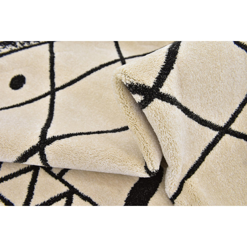 Tapis beige à motif géométrique Cumby, Rond 6 pi 1 po