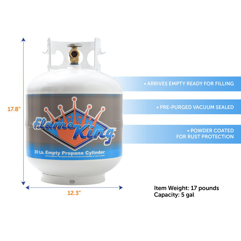 Flame King 20LB Empty Steel Propane Tank LP Cylinder with Type 1 OPD Valve, for Grills and BBQs