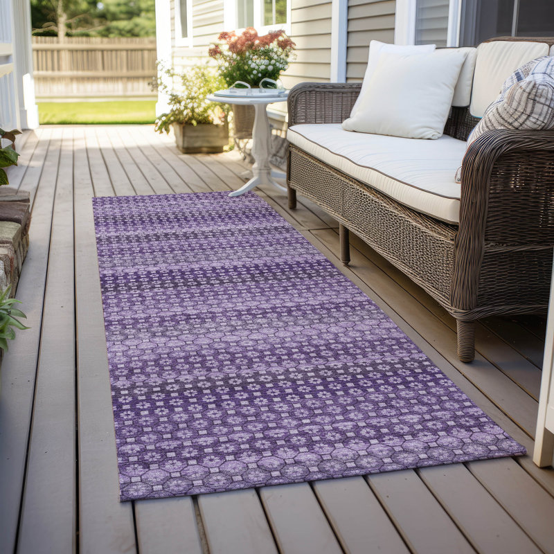 Lavender Striped Synthetic Washable Indoor/Outdoor Rug 30" x 20"