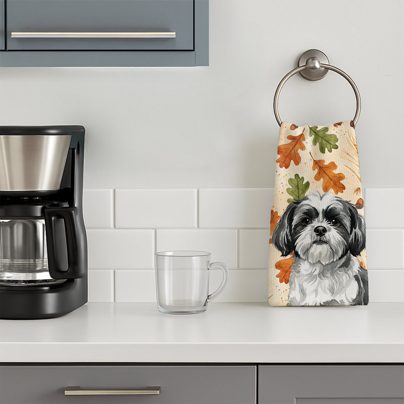Black and White Shih Tzu Heirloom Fall Kitchen Towel, Black and White Shih Tzu