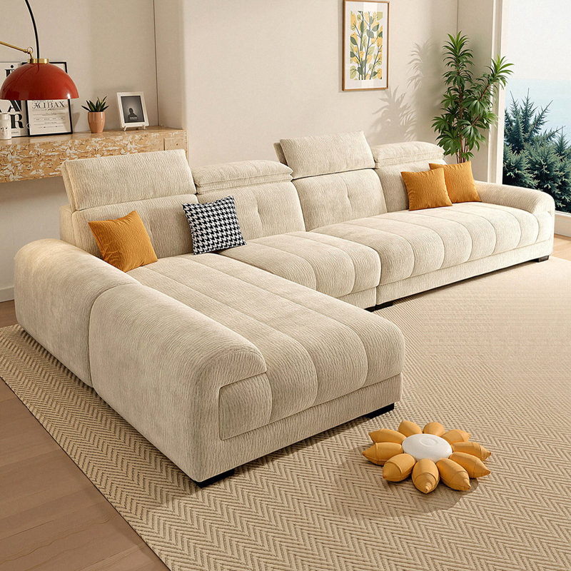 Canapé modulaire 3 pièces rembourré, H 38,58 po x l 110,24 po x P 68,9 po, Chenille crémeux / blanc, Face à la gauche