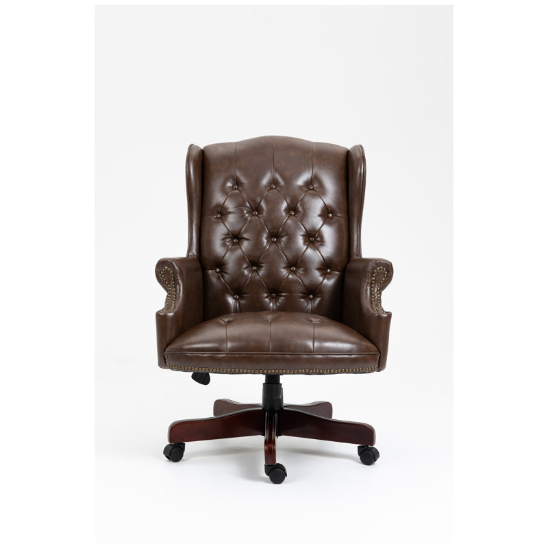 Fauteuil de direction brun à haut dossier avec fonction inclinable et revêtement en similicuir