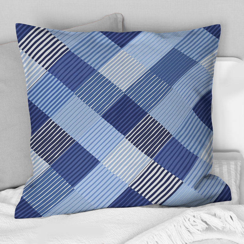 Blue Houndstooth Print - Midcentury Throw Pillow, 16"H x 16"W