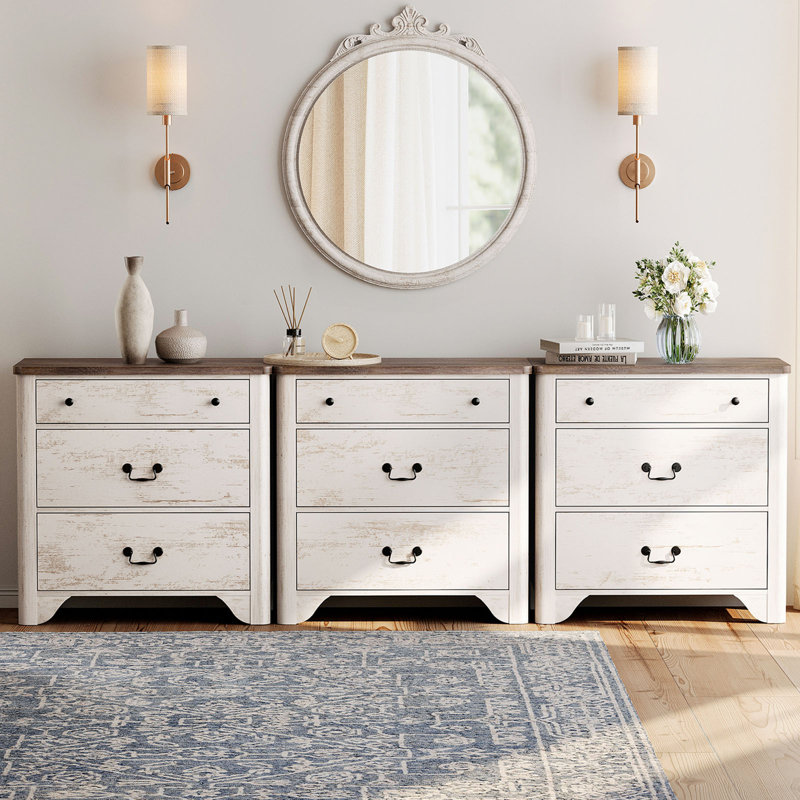 Haikey 94.5" W 3PCS Dresser Set with 9 Drawers, 3 IN 1 Farmhouse Side Table, Bedside Cabinet,Nightstand For Bedroom, Living Room