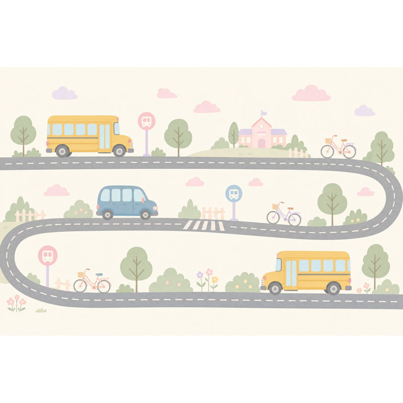 Papier peint de transport scolaire pour enfants, 160 po x 108 po, Non tissé