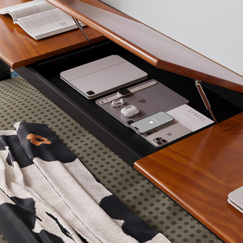 Bureau rectangulaire brun et noir en bois massif réglable en hauteur et acier laminé à froid, 46.85" H x 70.87" W x 19.69" D