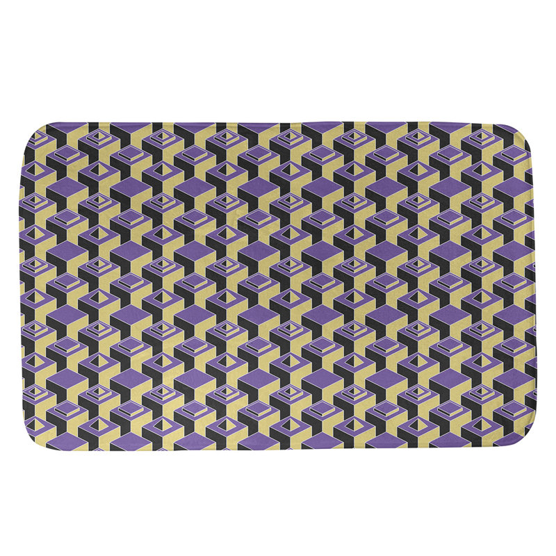Tapis de bain géométrique antidérapant à motif de gratte-ciels, l 17 po x L 24 po, Mauve/jaune