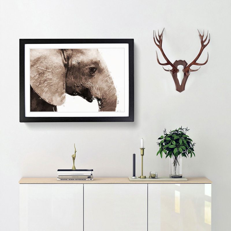 Portrait of an Elephant in Abstract - Framed Print, Black, 35cm H x 50cm W x 2cm D