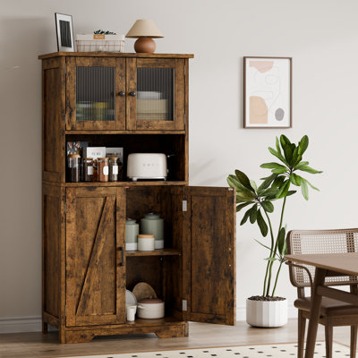 Kitchen Pantry Storage Cabinet with Doors and Shelves - 50.4-Inch Freestanding Cupboard for Bathroom. Kitchen. Dining Room or Living Room