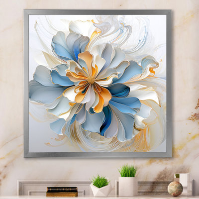 Abstrait fleur de magnolia blanc et bleu ambre I sur toile