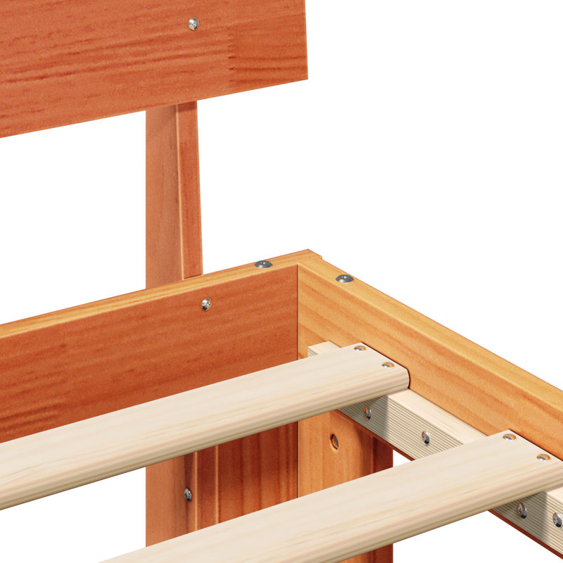 Bed Frame With Headboard Wax Brown Solid Pine Wood, Super King (6')