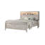 Lit contemporain délavé léger avec tablettes de tête de lit et éclairage, parfait pour les chambres modernes et fonctionnelles-693323847