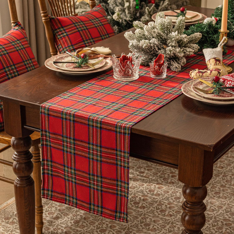 Christmas Checkered Table Runner, Red