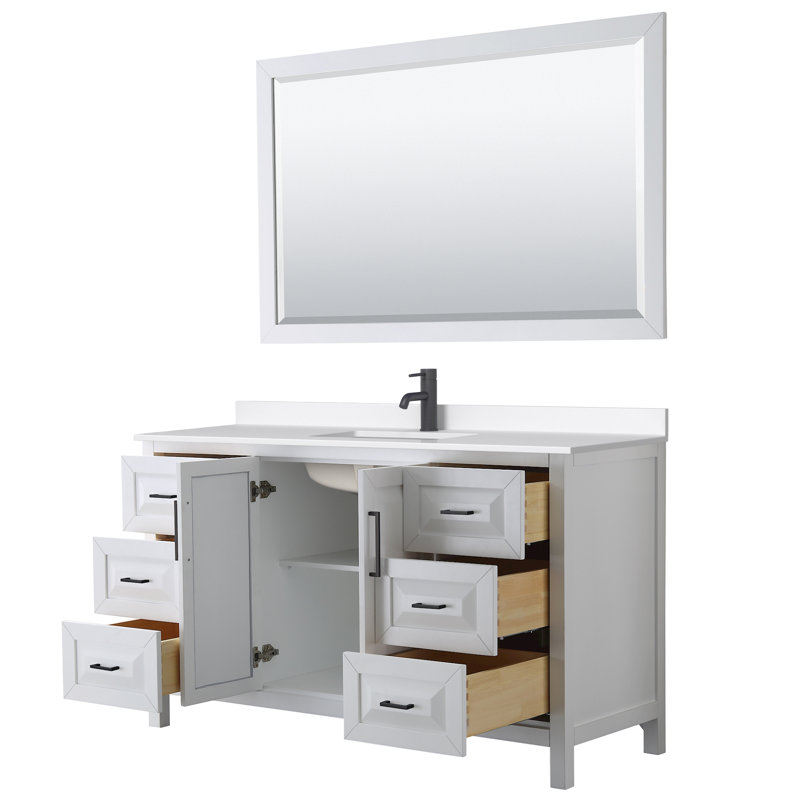 Daria 60'' W Vanity, White, Matte Black, White Quartz