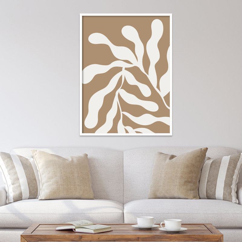 Retro Matisse Inspired Abstract Botanical 1 Beige by The Creative Bunch Studio, 41" H x 31" W x 1" D, White