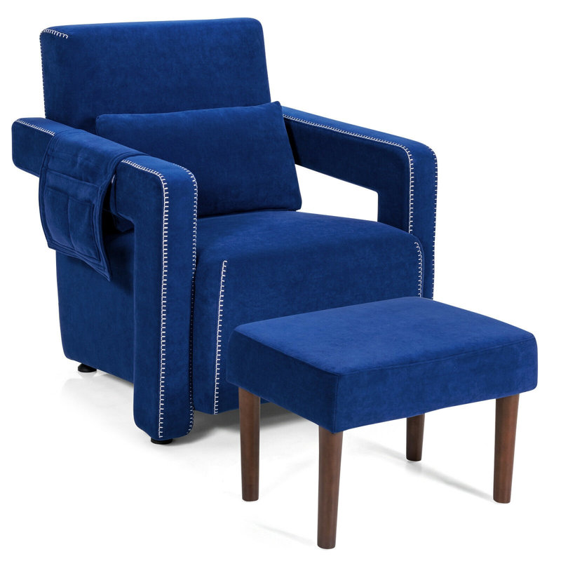 Fauteuil d'appoint moderne en molleton berbère avec repose-pieds et coussin de taille pour le salon, Bleu