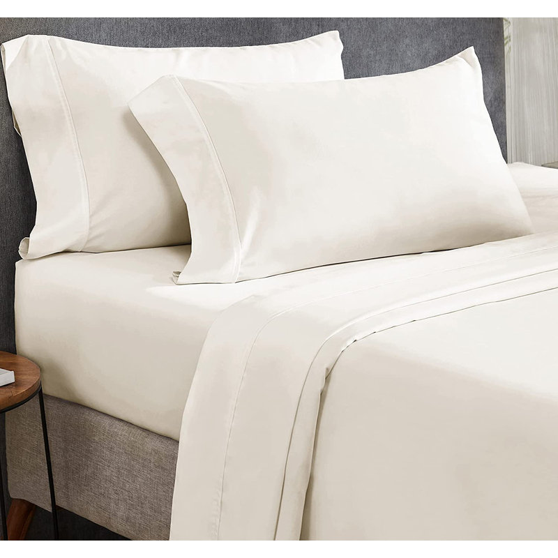  Ensemble de draps pour chambre d'amis 4 pièces 100% coton, Ensemble de draps pour lit simple + 1 drap-housse , Ivoire