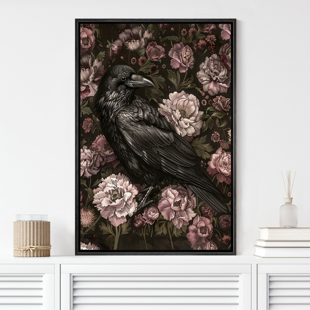 Animals In Flowers " Black Crow Raven Moody Gothic Animals Dark Floral Botanical Artwork Paintings " wall26 Frame 