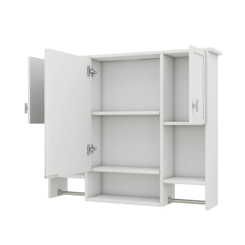 Armoire de salle de bain murale contemporaine 35 po x 28 po avec miroir, unité de rangement peu encombrante avec porte-serviettes intégré