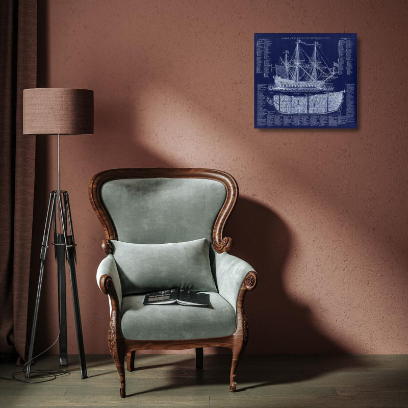 «Red Barrel Studio® Lavoie, Tina», art sur toile tendue sous le titre «British War Ship Blueprint», H 15 po x l 16 po