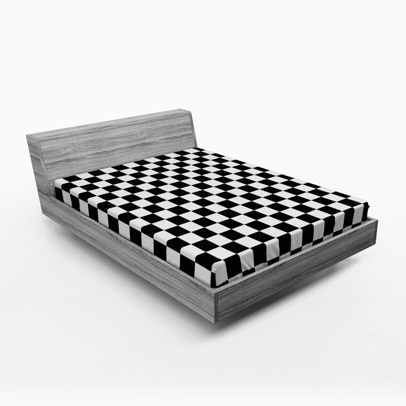 Microfiber Geometric Fitted Sheet, Queen Fitted Sheet, Black