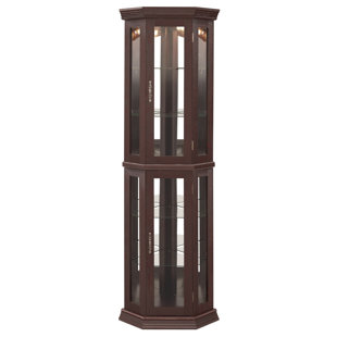 Lighted Corner Curio Cabinet With Tempered Glass Doors Adjustable Shelves Bead Bulb For Home Bar Display