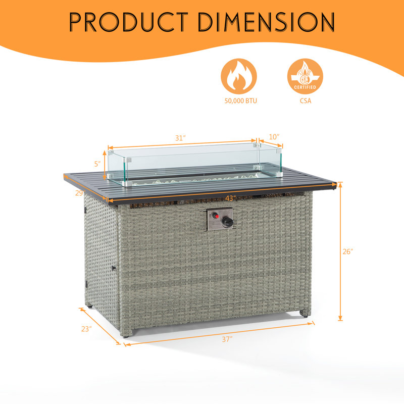 Table de foyer d'extérieur au propane en acier inoxydable H 31 po x l 43 po Setebos