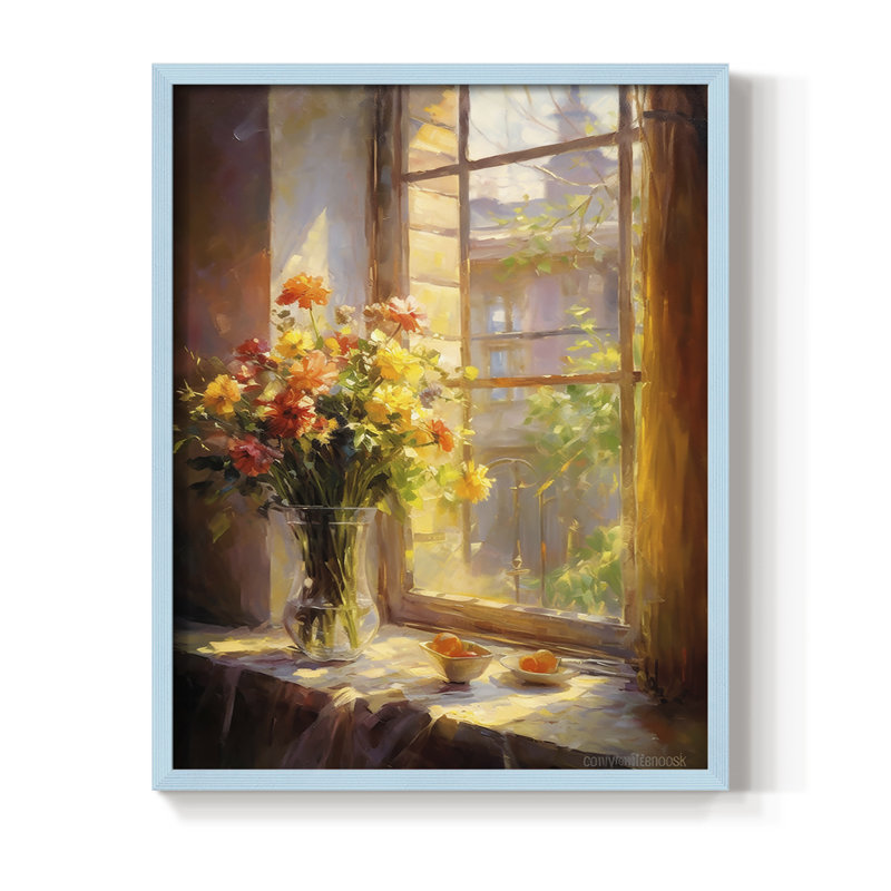 Reproduction encadrée FLORAL Series DCCLxx III - bois massif, Bleu, H 15 po x l 12 po