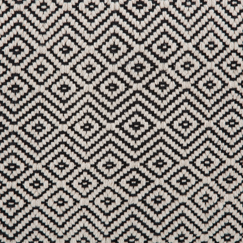 Brynn 18"W Handwoven Cotton Boho Square Pouf with Patterned Black and Natural Design, Black/Gray