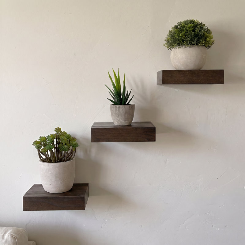 3 tablettes murales flottantes en bois d'orme récupéré Sylven, H 1,38 po x l 6 po x P 6 po, Noyer
