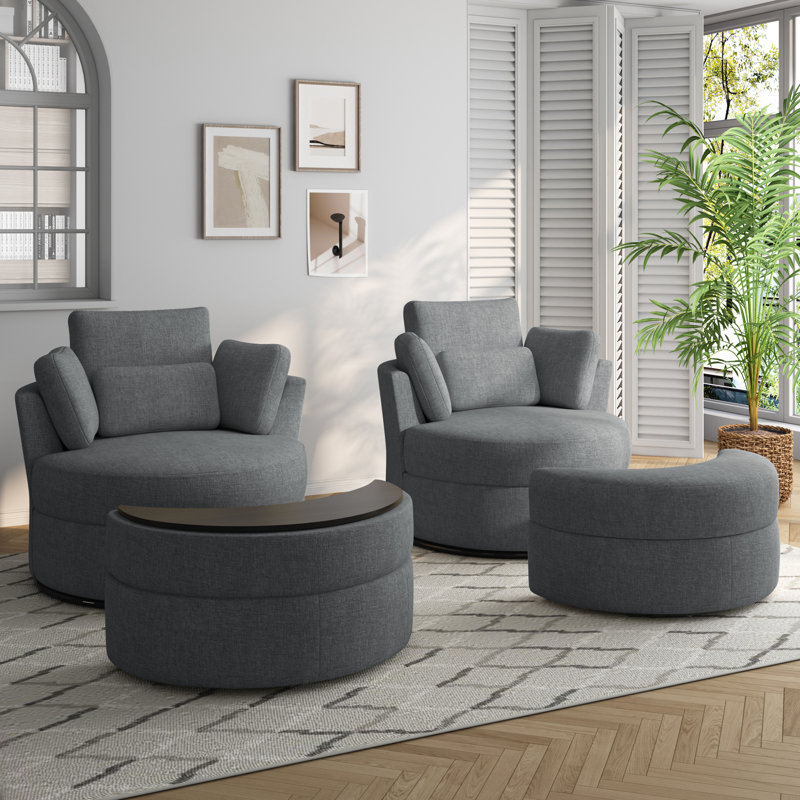 Fauteuil rembourré pivotant avec repose-pieds (ensemble de 2), Mélange de polyester gris