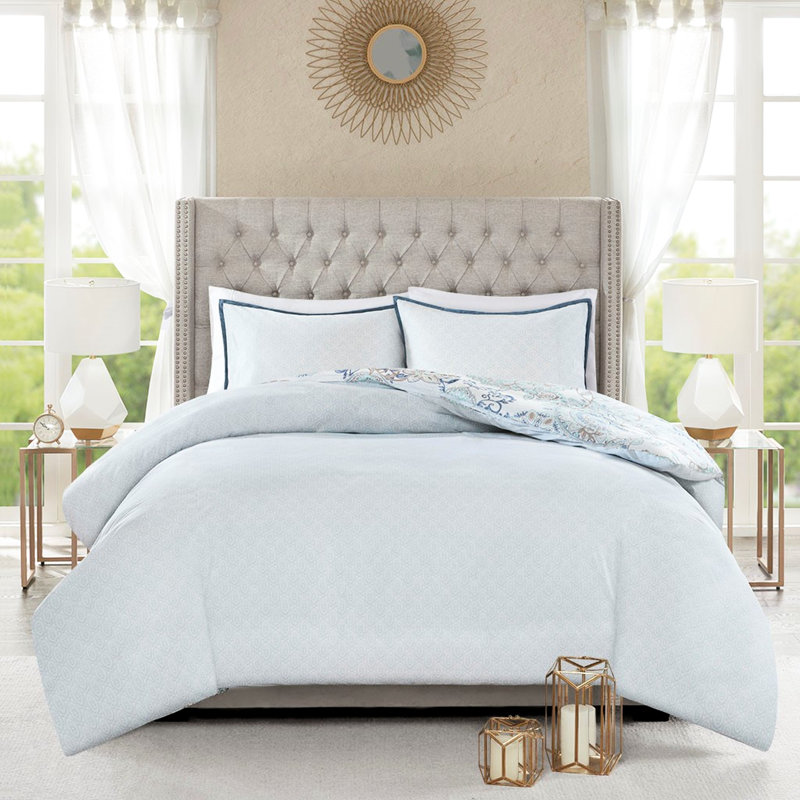 Housse de couette réversible très grand / très grand - coton, imprimé floral, deux motifs, médaillon, fermeture à boutons, chaleureuse et confortable