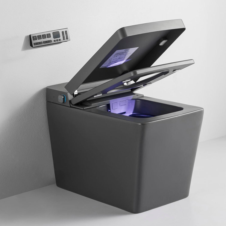 Smart Toilet with Bidet Built-in,Square Design with Auto Open, Auto Flush, Side Knob,Elongated Rectangular Heated Seat, Instant Warm Water and Drying,LED, Foot Sensor,