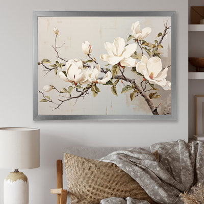 «Magnolias fleur beige II» sur toile imprimée