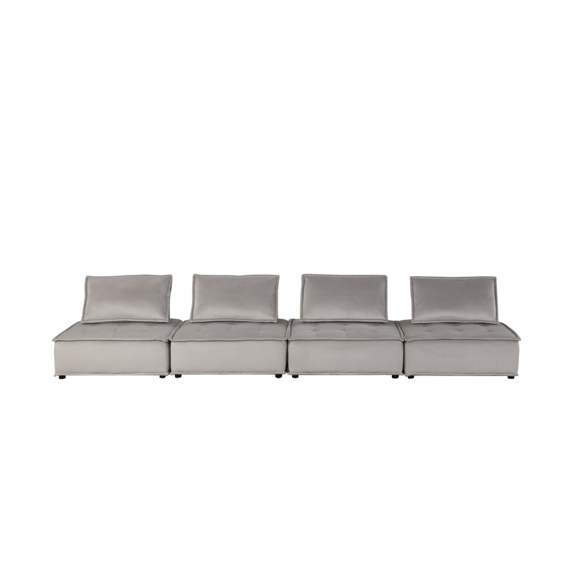 Canapé modulable 4 places Anna 160 po en velours gris pâle avec sièges capitonnés et ressorts ensachés