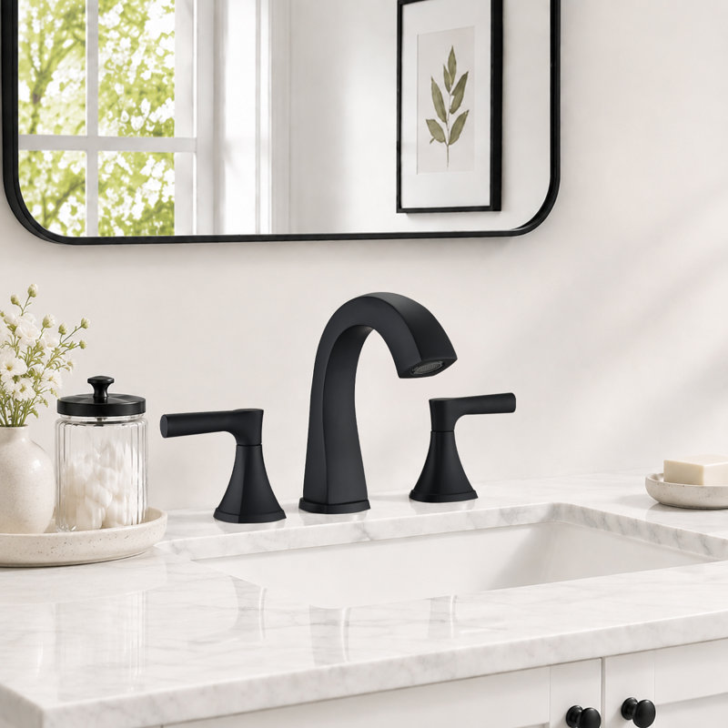 2-handle Bathroom Faucet with Drain Assembly, Matte Black