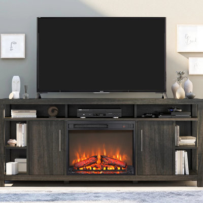 23" Electric Fireplace Insert - Ultra Thin Heater With Log & Energetic Flame. Remote Control, Timer, Overheat Protection. 1400W, 5000 /H, 11 Temp Settings, 4 Adjustable Brightness Settings. Fits In
